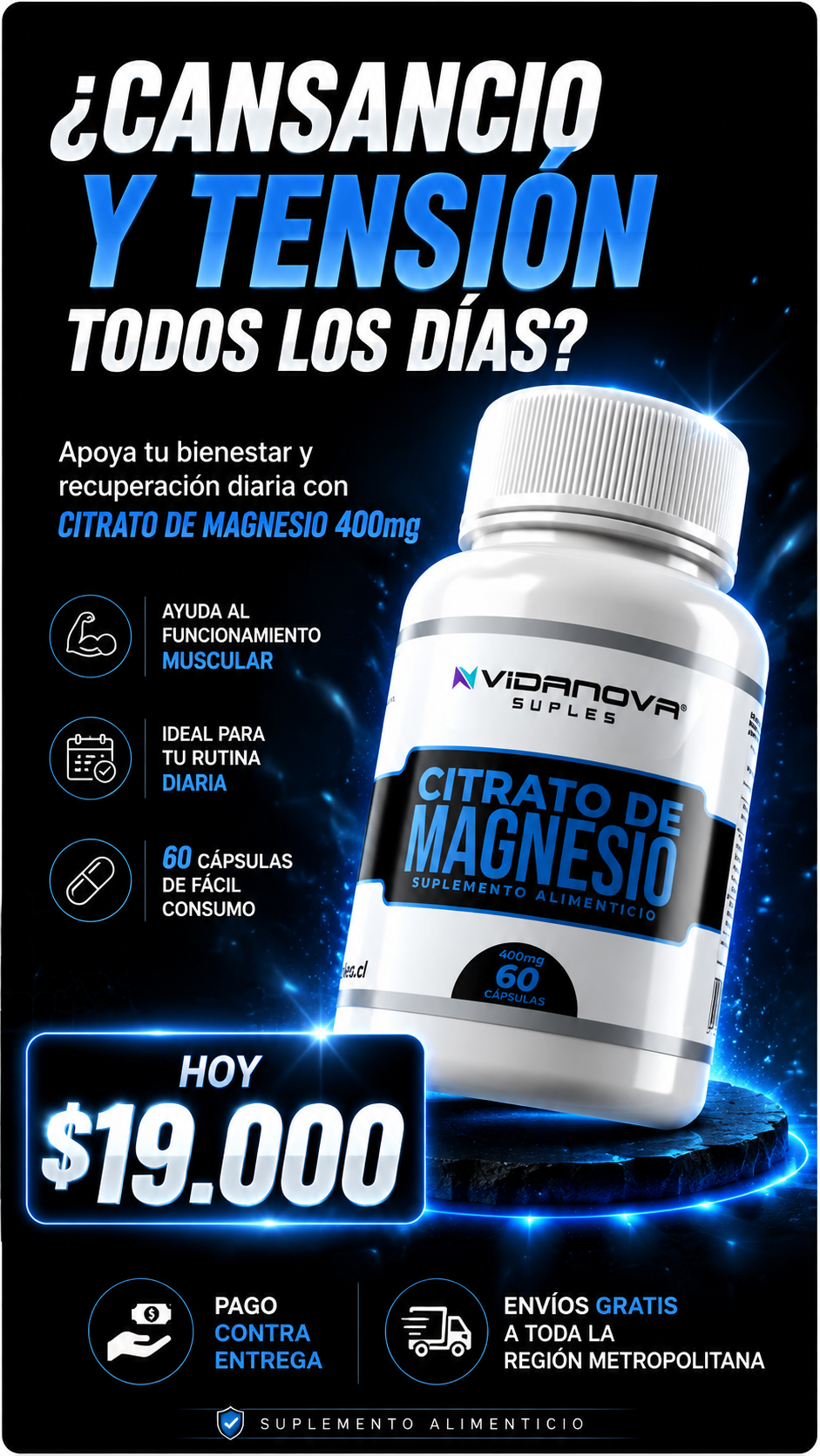 Citrato de Magnesio 400mg 60 Caps