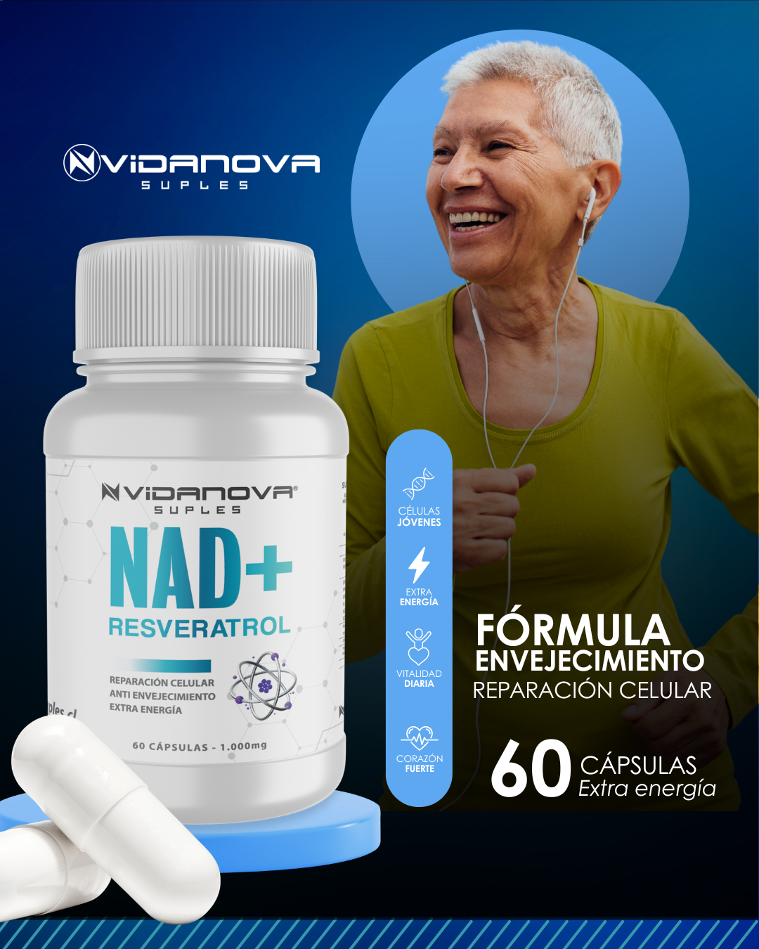 NAD + RESVERATROL 1000MG 60 CAPS